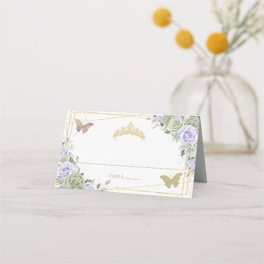Carte De Placement Sage Vert violet Rose Floral Quinceañera Anniversa (Devant)