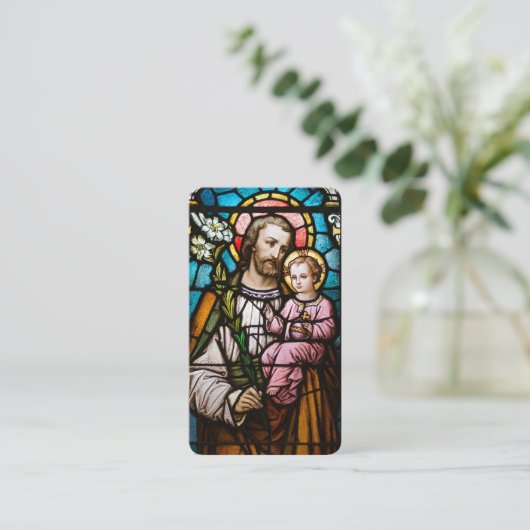 Carte De Placement Saint Joseph Enfant Jésus Vitrail Prière en verre (Debout devant)