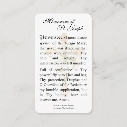 Carte De Placement Saint Joseph Enfant Jésus Vitrail Prière en verre (Dos)