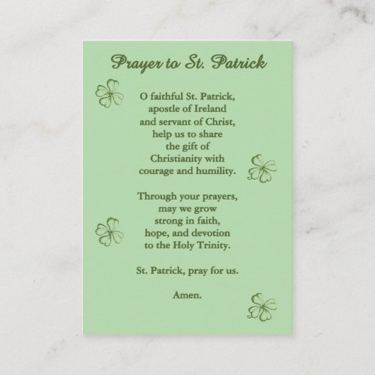 Carte De Placement Saint Patrick Prayer Card – Catholic Devotional (Dos)