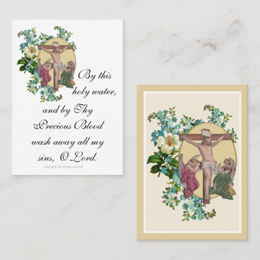 Carte De Placement Sainte Eau Prière catholique Jésus avec les anges (Devant / Derrière)
