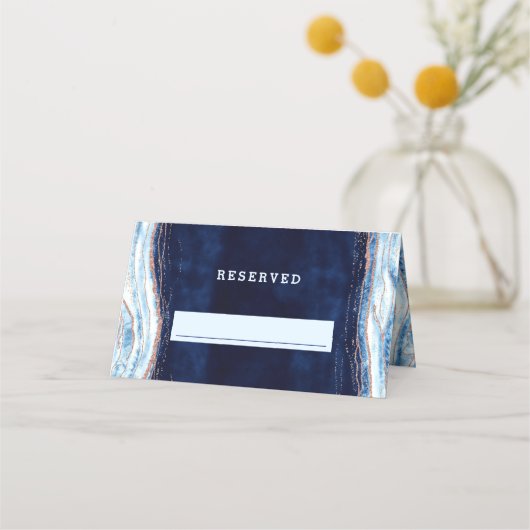 Carte De Placement Sapphire Blue Rose Gold Réservé Mariage siège (Devant)