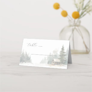 Carte De Placement Scène de cabane à l'aquarelle en hiver tranquille