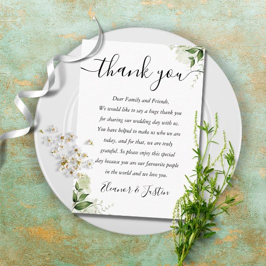 Carte De Placement Script de remerciement de mariage aux feuilles de 