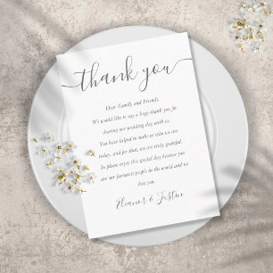 Carte De Placement Script de remerciement de mariage avec signature