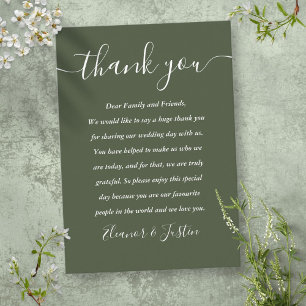 Carte De Placement Script de signature Mariage Remerciements Vert Oli