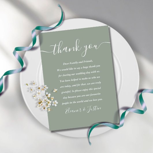 Carte De Placement Script de signature Mariage Sage Merci