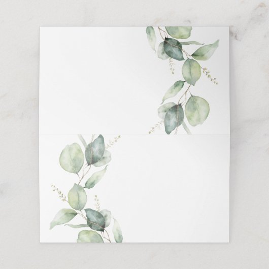 Carte De Placement Script floral Eucalyptus Mariage vert (Extérieur déplié)