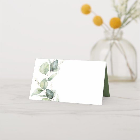 Carte De Placement Script floral Eucalyptus Mariage vert (Devant)