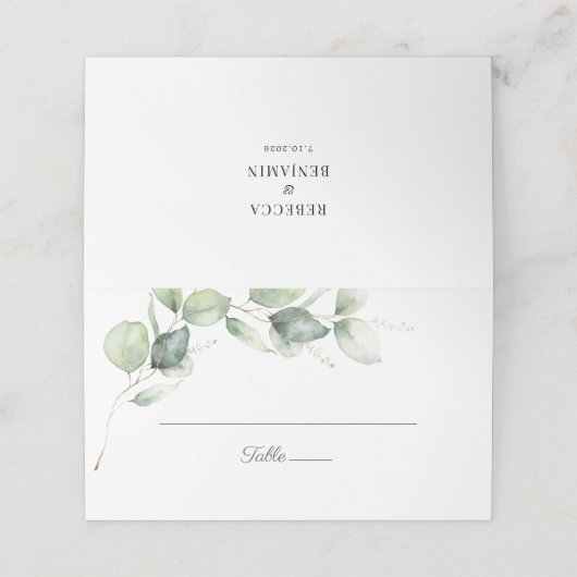 Carte De Placement Script floral Eucalyptus Mariage vert (Extérieur déplié)