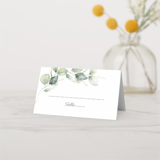 Carte De Placement Script floral Eucalyptus Mariage vert (Devant)