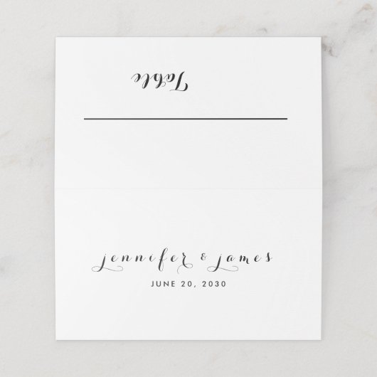 Carte De Placement Script minimal élégant noir Noms blancs Mariage (Extérieur déplié)