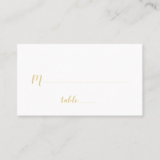 Carte De Placement Script moderne Mariage blanc et or (Devant)