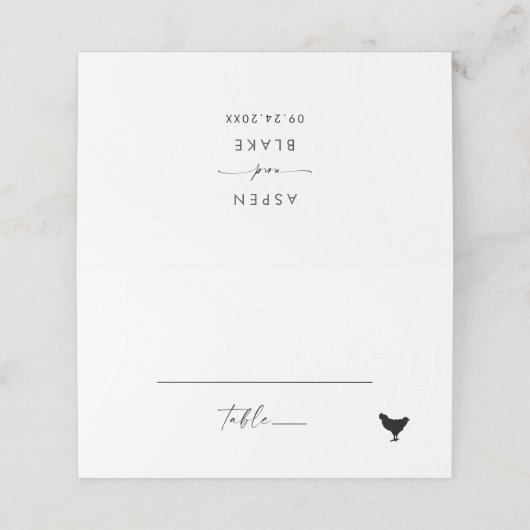 Carte De Placement Script moderne Poulet Option repas Mariage plié (Extérieur déplié)
