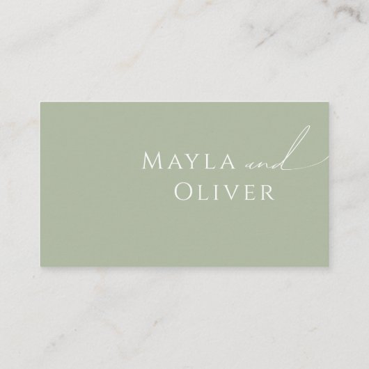 Carte De Placement Script Whimsical | Mariage plat Sage Green (Dos)
