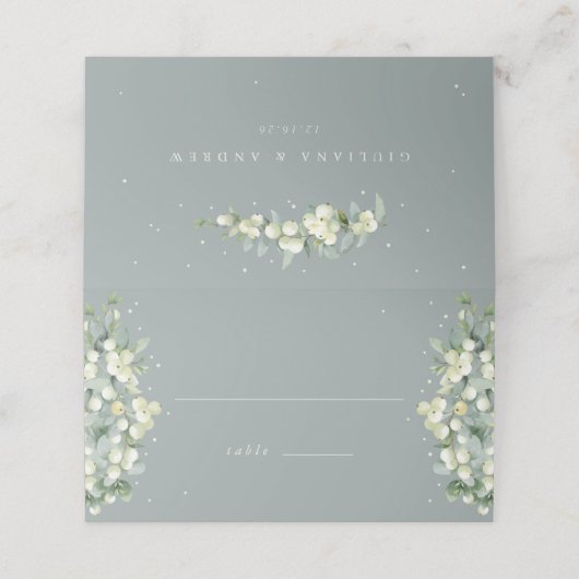 Carte De Placement Seafoam Green Snowberry+Eucalyptus Mariage (Extérieur déplié)