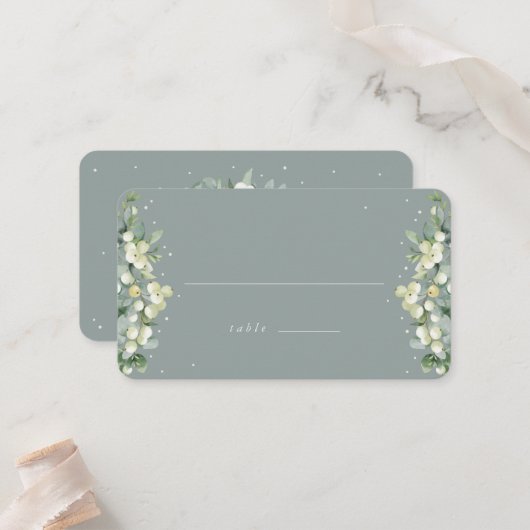 Carte De Placement Seafoam Green Snowberry+Eucalyptus Mariage plat (Devant/Arrière en situation)