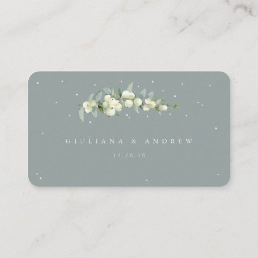 Carte De Placement Seafoam Green Snowberry+Eucalyptus Mariage plat (Dos)