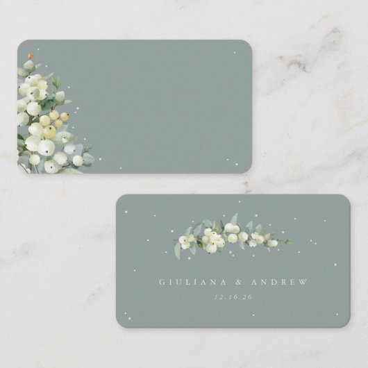 Carte De Placement Seafoam Green Snowberry+Eucalyptus Mariage plat (Devant / Derrière)