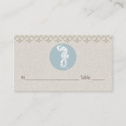 Carte De Placement Seahorse Bleu Classique Nautique Élégant (Devant)