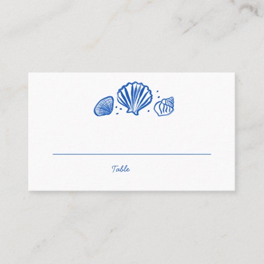 Carte De Placement Seashells Beach Wedding Bleu Blanc CUSTOM (Devant)