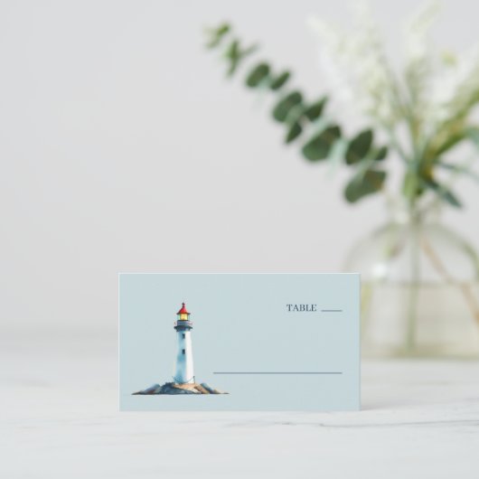 Carte De Placement Serene Blue Watercolor Lighthouse (Debout devant)