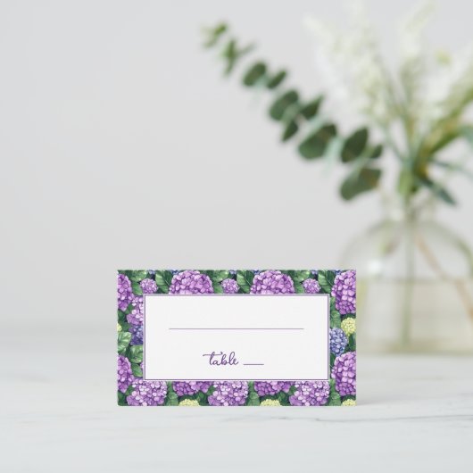 Carte De Placement Serene Purple Floral Hydrangea Border (Debout devant)
