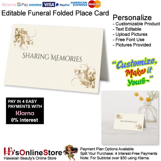 Carte De Placement Sharing Memories Memorial Funeral Folded