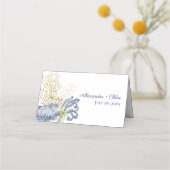 Carte De Placement Shell Coastal Blue & Gold Folded Place Card (Dos)