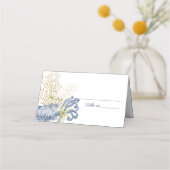 Carte De Placement Shell Coastal Blue & Gold Folded Place Card (Devant)