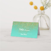 Carte De Placement Siège de table de fête sarcelle Aqua Glitter Or en (Dos)