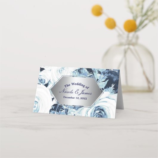 Carte De Placement Siège de table de mariage hivernal bleu blanc arge (Devant)
