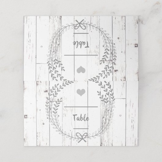 Carte De Placement Siège de table en bois blanc Rustique Mariage (Extérieur déplié)