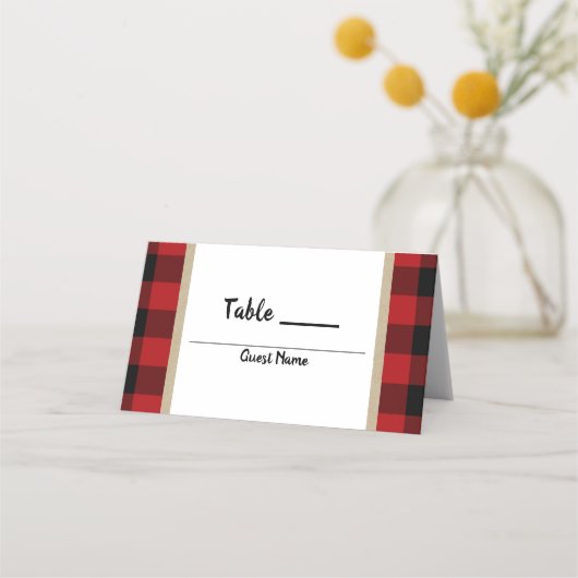Carte De Placement Siège de table Mariage Rustique Buffalo Red Plaid  (Dos)