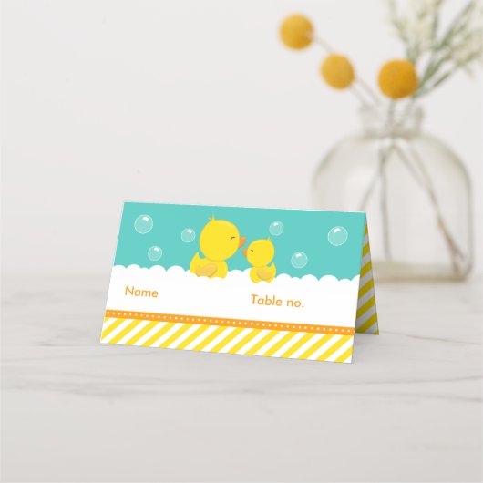 Carte De Placement Siège en caoutchouc Jaune et Baby shower vert (Devant)