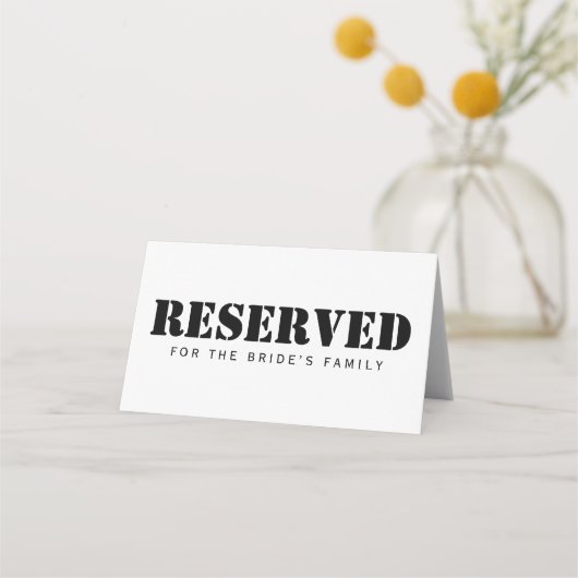 Carte De Placement Siège Réservé Simple Élégant Noir Blanc Minimal (Dos)