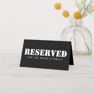 Carte De Placement Siège Réservé Simple Élégant Noir Blanc Minimal