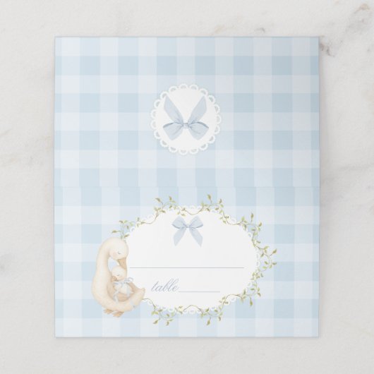 Carte De Placement Silly Goose Blue Bow Gingham Whimsical (Extérieur déplié)