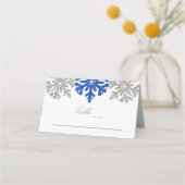Carte De Placement Silver Blue Snowflakes Mariage d'hiver (Devant)