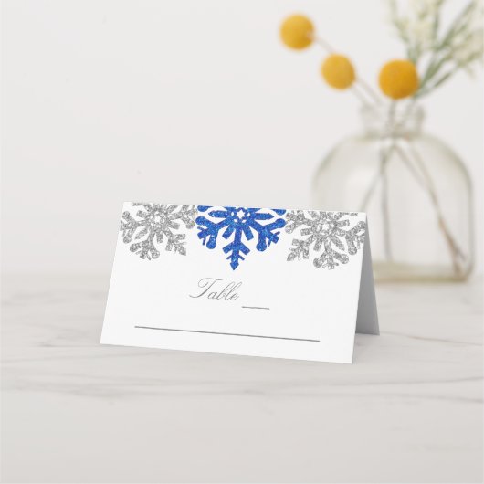 Carte De Placement Silver Blue Snowflakes Mariage d'hiver (Devant)