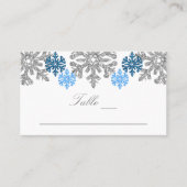 Carte De Placement Silver Blue Snowflakes Mariage d'hiver (Devant)