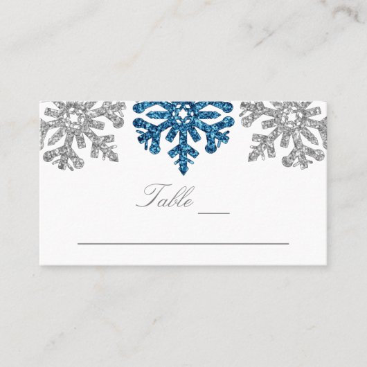 Carte De Placement Silver Blue Snowflakes Mariage d'hiver (Devant)