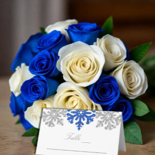 Carte De Placement Silver Blue Snowflakes Mariage d'hiver