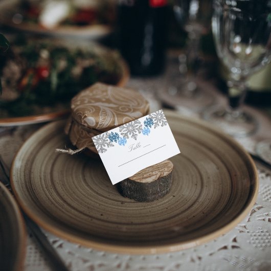 Carte De Placement Silver Blue Snowflakes Mariage d'hiver