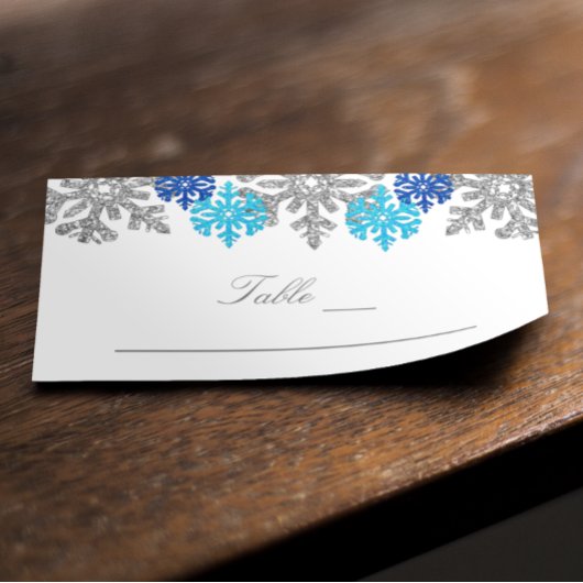 Carte De Placement Silver Blue Snowflakes Mariage d'hiver