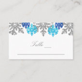 Carte De Placement Silver Blue Snowflakes Mariage d'hiver (Devant)