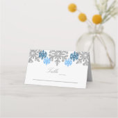 Carte De Placement Silver Blue Snowflakes Mariage d'hiver (Devant)