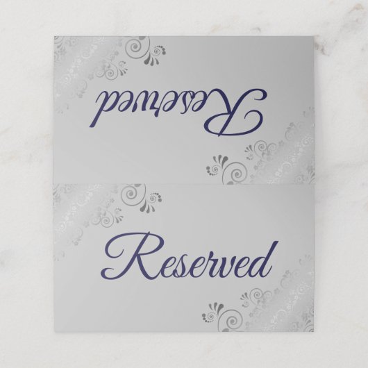 Carte De Placement Silver Frills Marine & Grey Mariage élégant Réserv (Extérieur déplié)