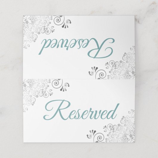 Carte De Placement Silver Frills Turquoise Blanc Élégant Mariage Rése (Extérieur déplié)