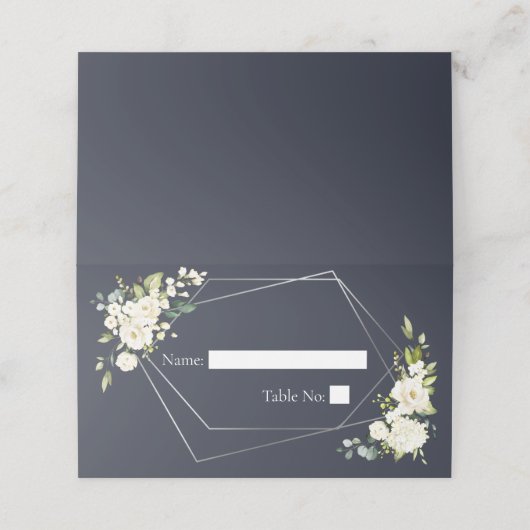 Carte De Placement Silver Geometry Navy Bleu Blanc Floral (Extérieur déplié)